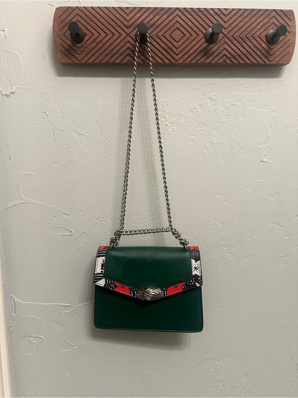 Women’s Green Shoulder Bag with Red & Black Accent